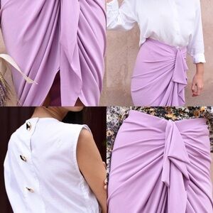 Draped Lilac Knot-Front Pencil Skirt